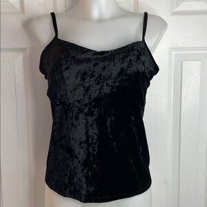 SUSAN LUCCI VELVET TRUE BLACK SPAGHETTI STRAP BUILT IN BRA CAMISOLE TOP SZ 36D